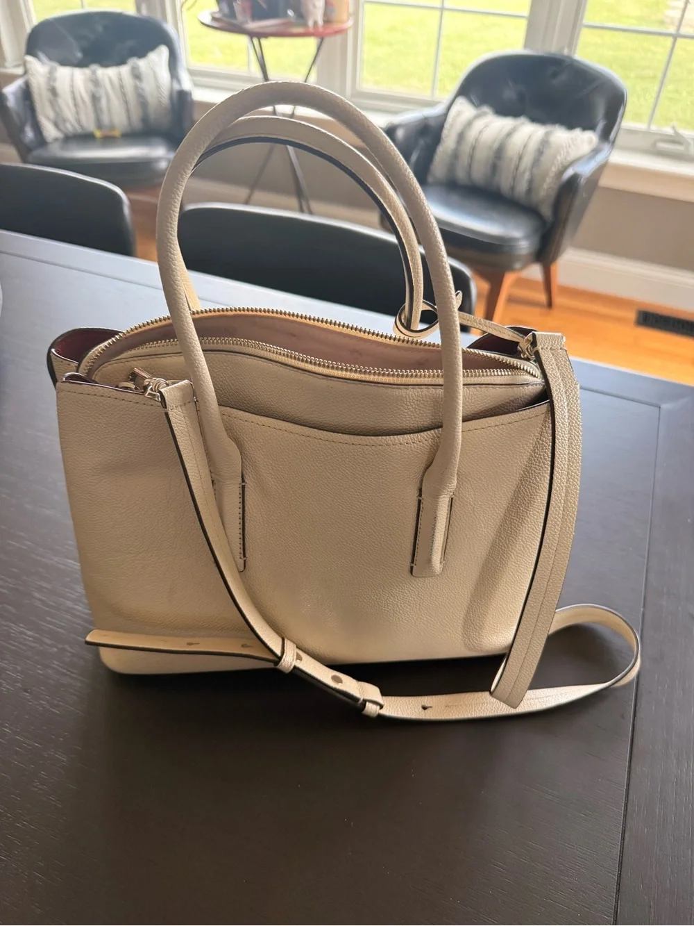 Kate Spade Pebbled Leather Satchel in Light Beige
